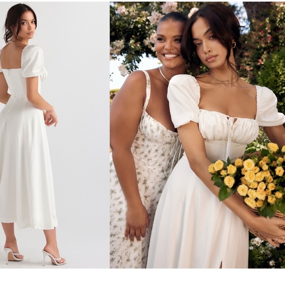 HOUSE OF CB 'Tallulah' White Puff Sleeve Midi Sundress /Size XL or L+ - Picture 2 of 14